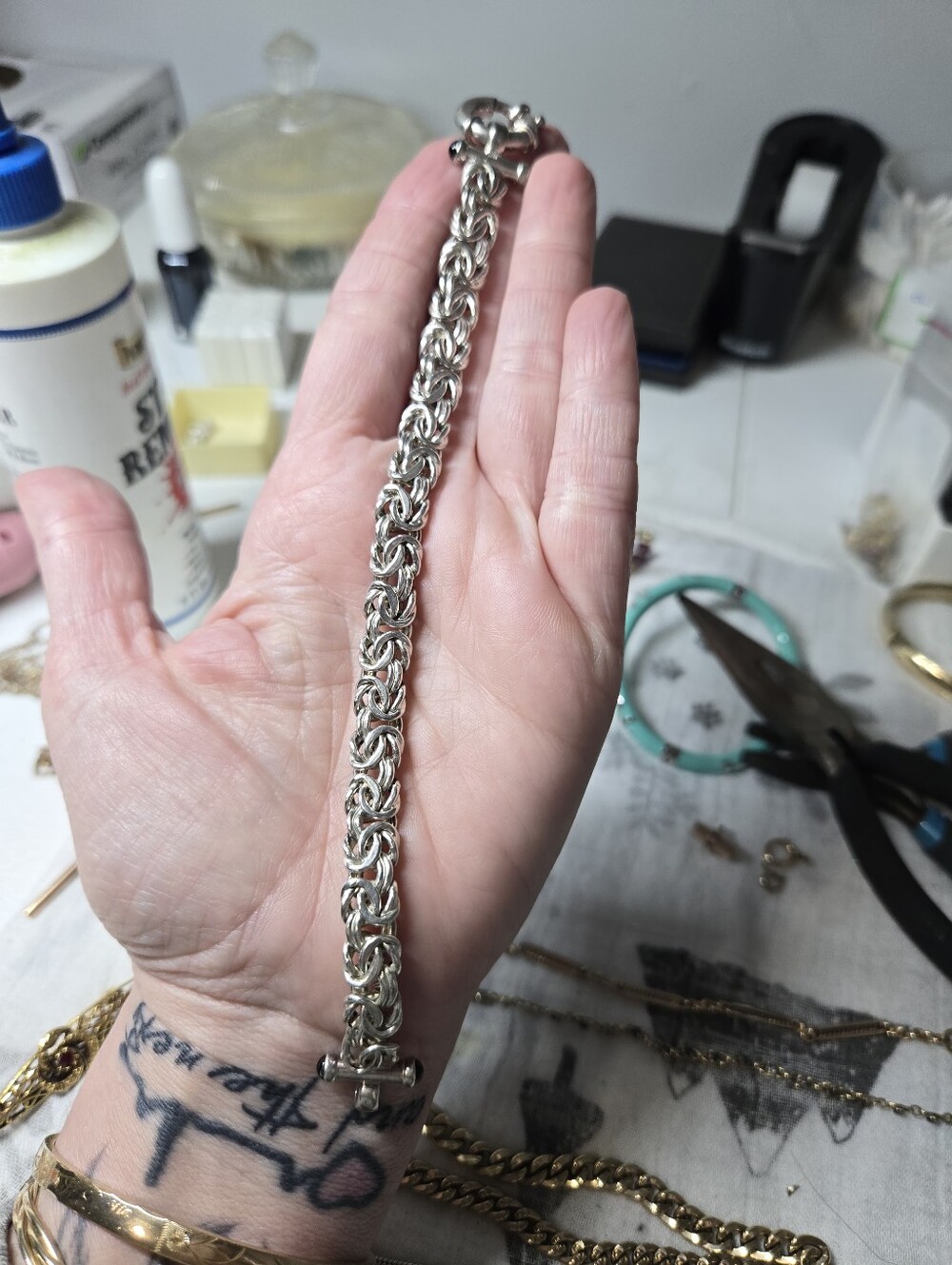 Sterling Silver Byzantine Chain Bracelet - Silver